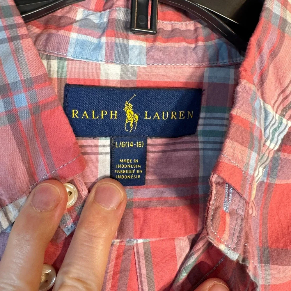 Ralph Lauren Button Down Shirt Boys LG 14/16 Long‎ Sleeve Pink Preppy Classic
